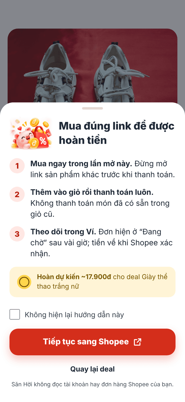 Màn hướng dẫn mua đúng link trước khi sang Shopee